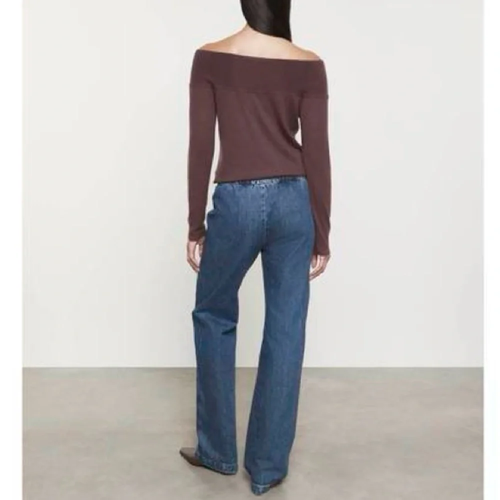 Enza Costa Tissue Wool/Cashmere Exposed Shoulder Sweater Brown NWOT Size Medium - Picture 3 of 7